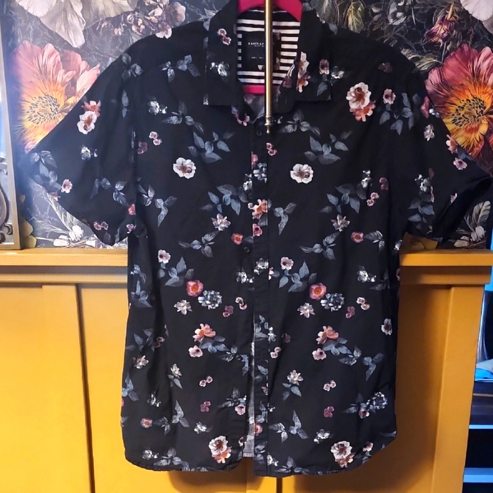 Denim & Flower Black Shirt with Floral Accents